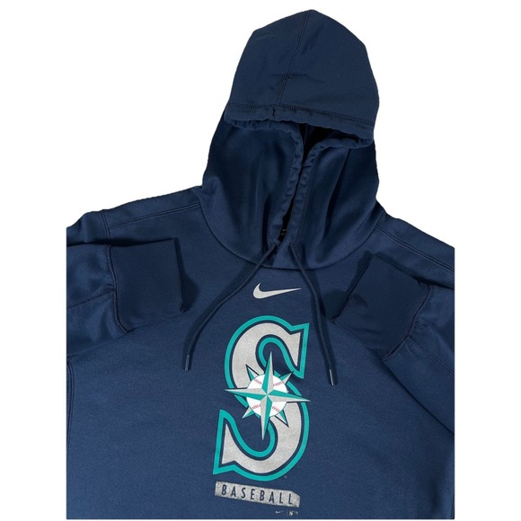 Nike Dri Fit Seattle Mariners MLB Navy Blue Hooded Sweatshirt Men's L - Picture 1 of 10